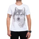 Biały męski t-shirt z motywem wilka