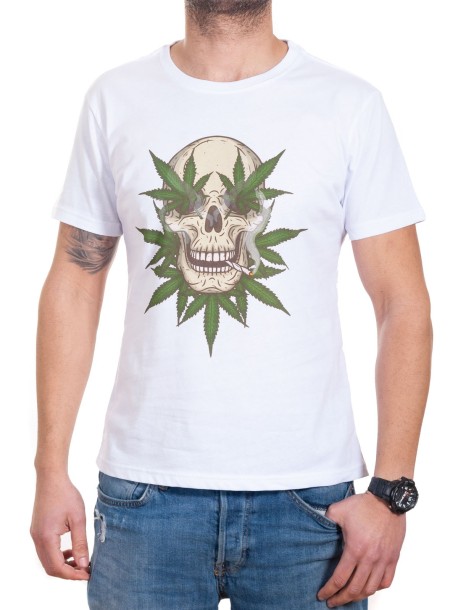 Biały męski t-shirt z motywem marihuany