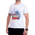 Biały męski t-shirt z motywem statku