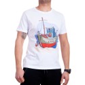 Biały męski t-shirt z motywem statku
