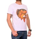 Biały męski t-shirt z nadrukiem karpia
