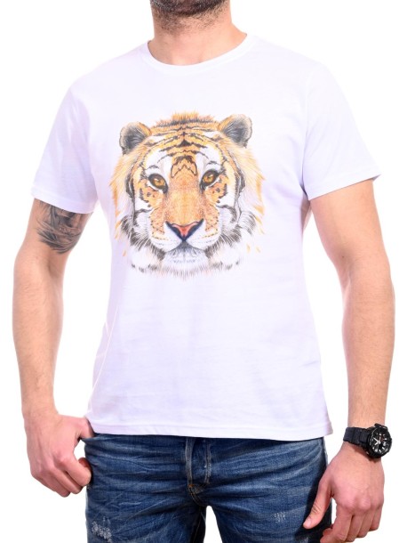 Biały męski t-shirt z motywem tygrysa