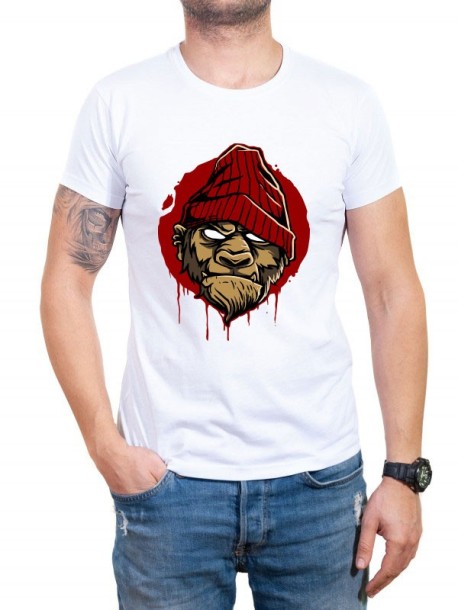 Biały t-shirt z małpą