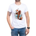 Biały męski t-shirt z motywem ryby Yakuza