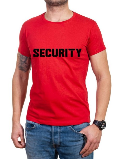 Czerwona koszulka firmy Security