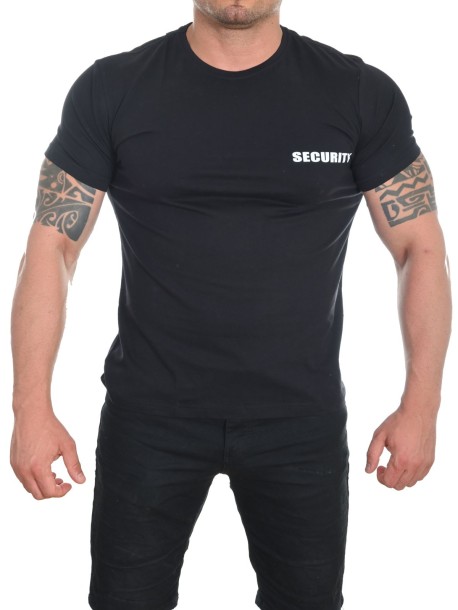 T-shirt z napisem "Ochrona" na plecach