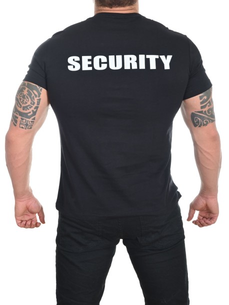 T-shirt z napisem "Ochrona" na plecach