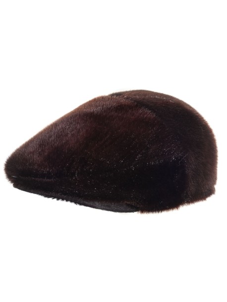 Czapka typu "beret" w ciemnobrązowym kolorze, wykonana z futra norek
