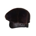 Czapka typu "beret" w ciemnobrązowym kolorze, wykonana z futra norek