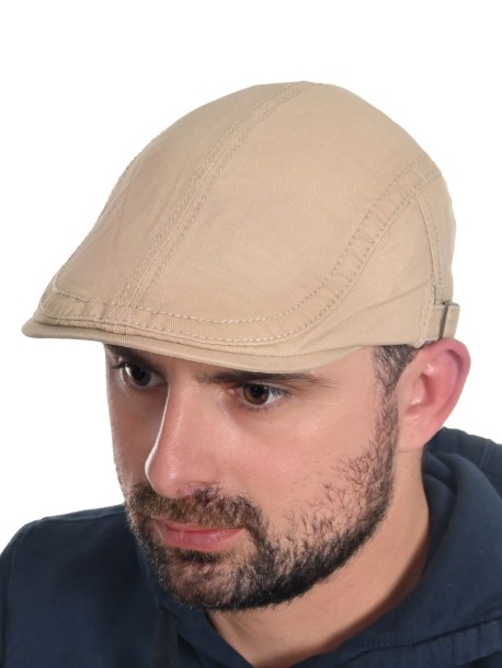 Męska czapka typu "flat cap" z denimu w kolorze beżowym