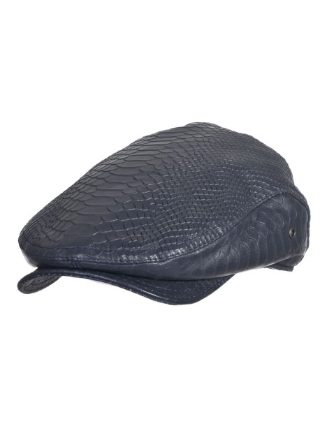 Męska czapka typu "casquette" z naturalnej skóry – niebieski kolor