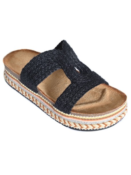 Damskie czarne klapki w stylu boho