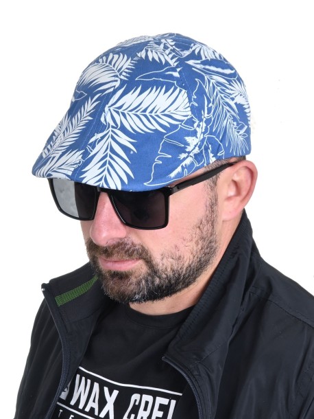 Letni czapka typu "casquette" w kolorze niebieskim z motywami kwiatowymi