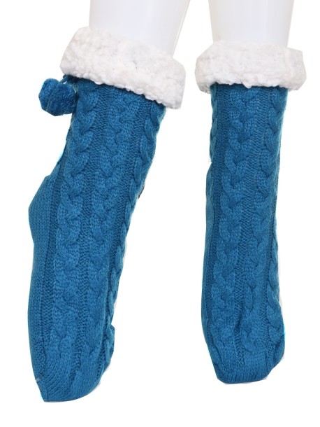 Grube, domowe skarpetki w kolorze niebieskim