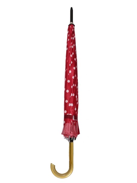 Czerwony damski parasol w grochy