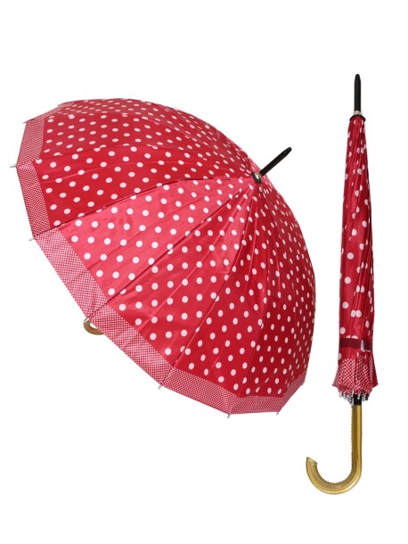 Czerwony damski parasol w grochy