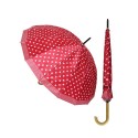 Czerwony damski parasol w grochy