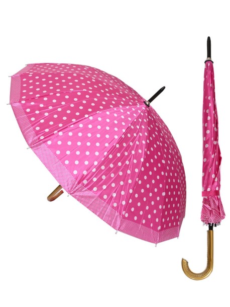 Różowy damski parasol w grochy