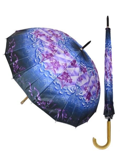 Elegancki damski parasol w kolorach niebieskiego i fioletu