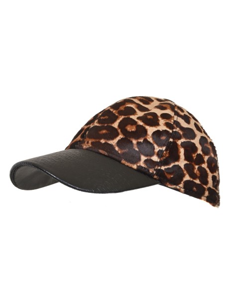 Czapka damska z naturalnej skóry w leopardzi wzór