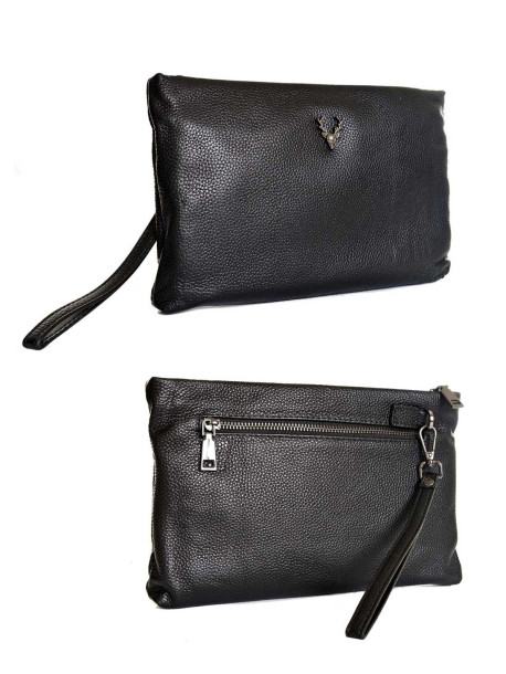 Czarna męska saszetka typu clutch ze skóry naturalnej