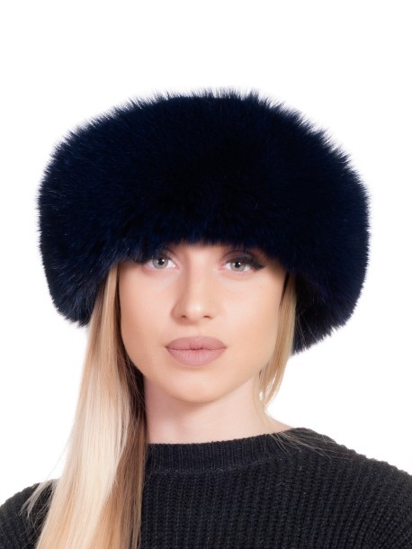 Czapka damska z futra lisa – kolor niebieski