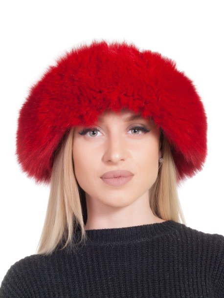 Czapka damska z futra lisa – czerwona