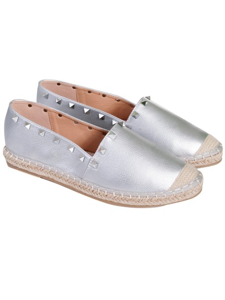 Skórzane espadryle – srebrne