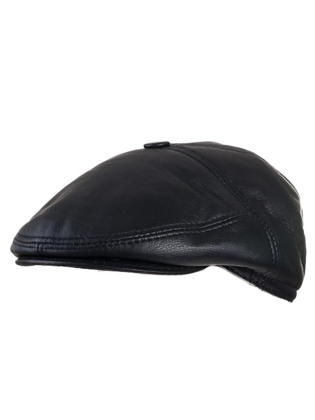 Męska czapka typu "casquette" wykonana ze skóry, w kolorze czarnym